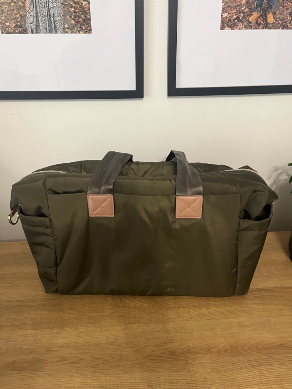 Skip Hop - Olive Green Quilted Baby Diaper Bag with Tan Accents - Picture 5 of 10